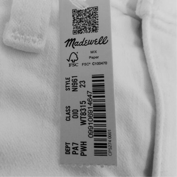 NWT Madewell Kick Out Crop Jeans – White – Size 23 NI961 - Picture 7 of 10